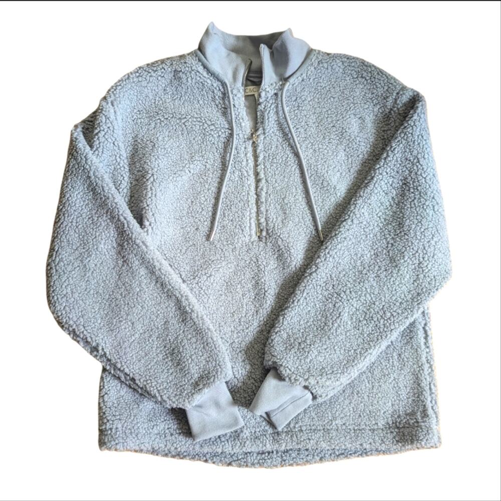 C&C California Sherpa Knit Fleece Super Soft Gray 1/4 Zip Pullover Sweatshirt